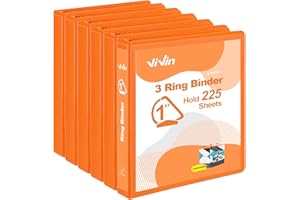 ViVin Sturdy 1 Inch D Ring Binders, 3 Ring Binders with 2 Pockets, Hold 225 Sheets of US Letter Size Paper for Office,Home,School, 6 Pack (Orange)