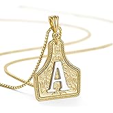 KissYan Western Cowgirl Initial Necklace Valentines Day Gifts for Men Women, 14K Gold Plated Cowboy Letter Pendant Necklace Handmade CowTag Two-Toned Jewelry