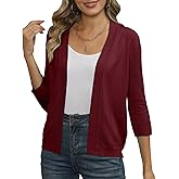 Bettysays Women's Cropped Cardigans Shrugs for Dresses 3/4 Sleeve Lightweight Hollow Out Crochet Knit Sweater Tops