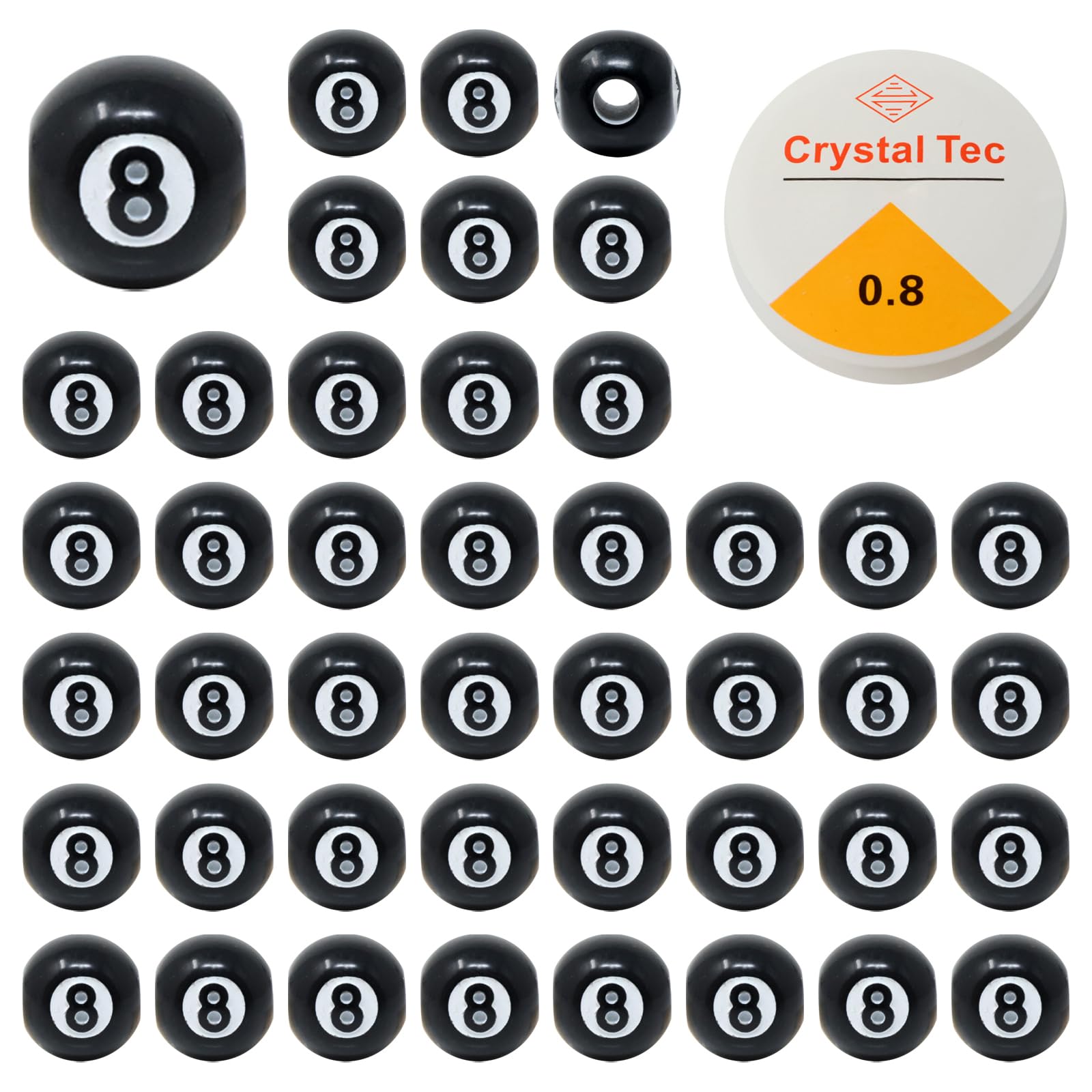 Honbay 100PCS Acrylic Billiards Beads Sports Ball Beads Black Big Hole Beads Round Spacer Loose Beads with 8.7 Yards Elastic Thread for Bracelets Necklaces Earrings Jewelry Making or DIY Craft Project
