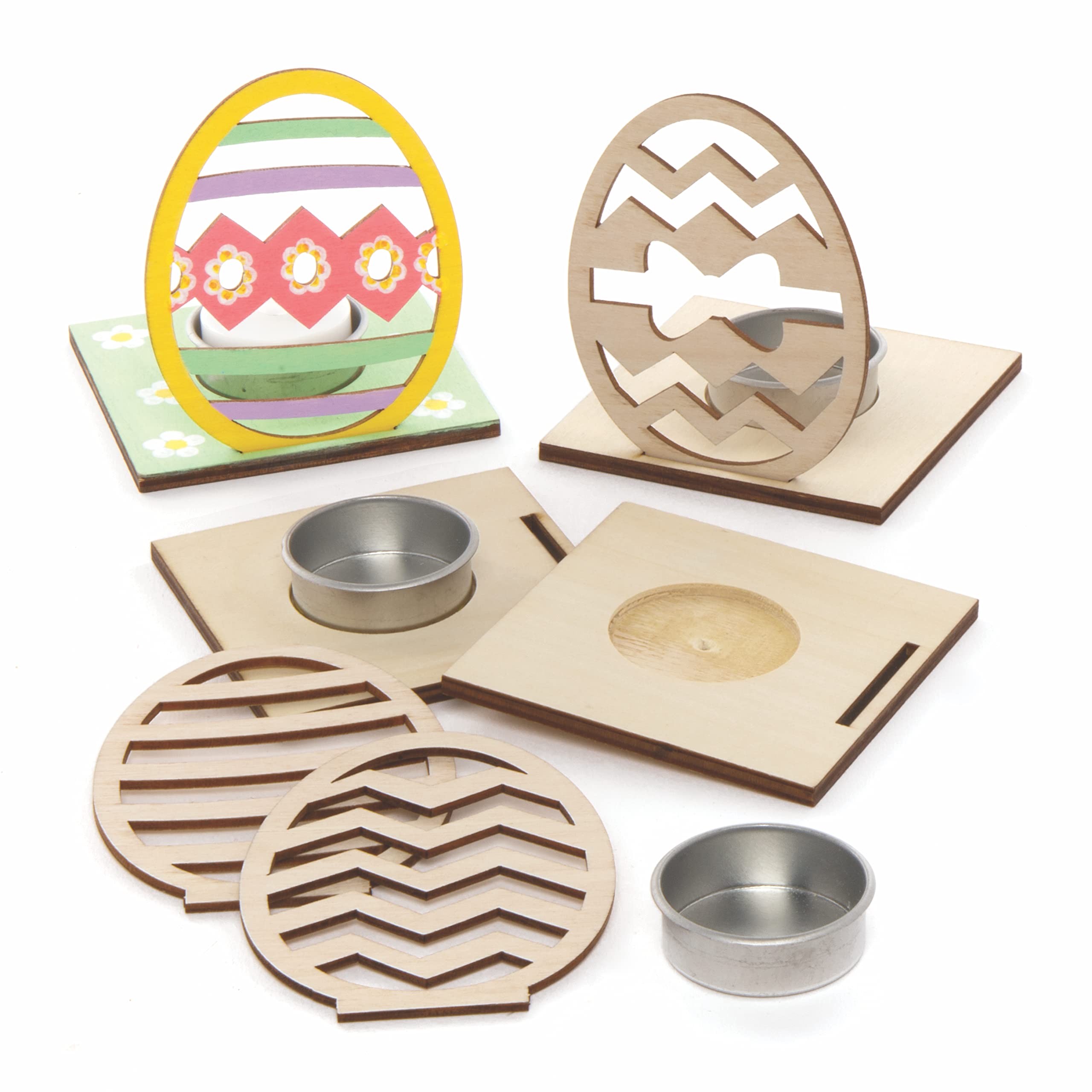 Baker Ross Easter Egg Wooden Tealight Holders - Pack of 4, Easter Crafts, Craft for Kids (AX806)