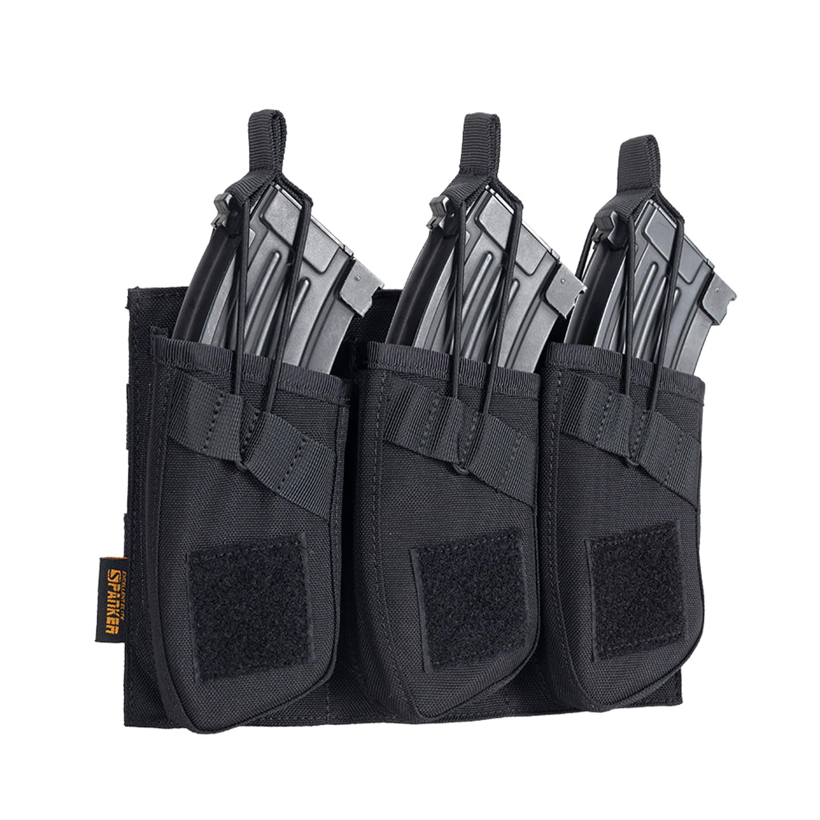 EXCELLENT ELITE SPANKER Tactical Open Top Magazine Single/Double/Triple Mag Pouch AK47 AK74 AR-15 Pmags Magazine(Triple-Black)