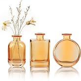 Joeyan Amber Glass Bud Vase Set of 3 - Decorative Rustic Small Flower Vase | Bottle Vase Centerpieces for Wedding, Home, Office, Table Décor