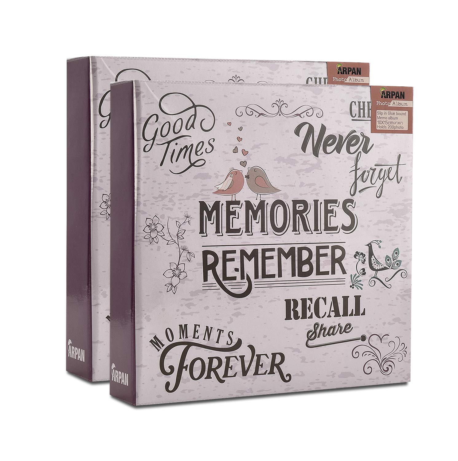 ARPAN 2 x Picture Photo Album 4x6"/10x15cm for 200 Photos – Holiday & Memories, Slip In Photo Album 6x4 200 Photos, Prom Photo, 30th Birthday with Memo Area