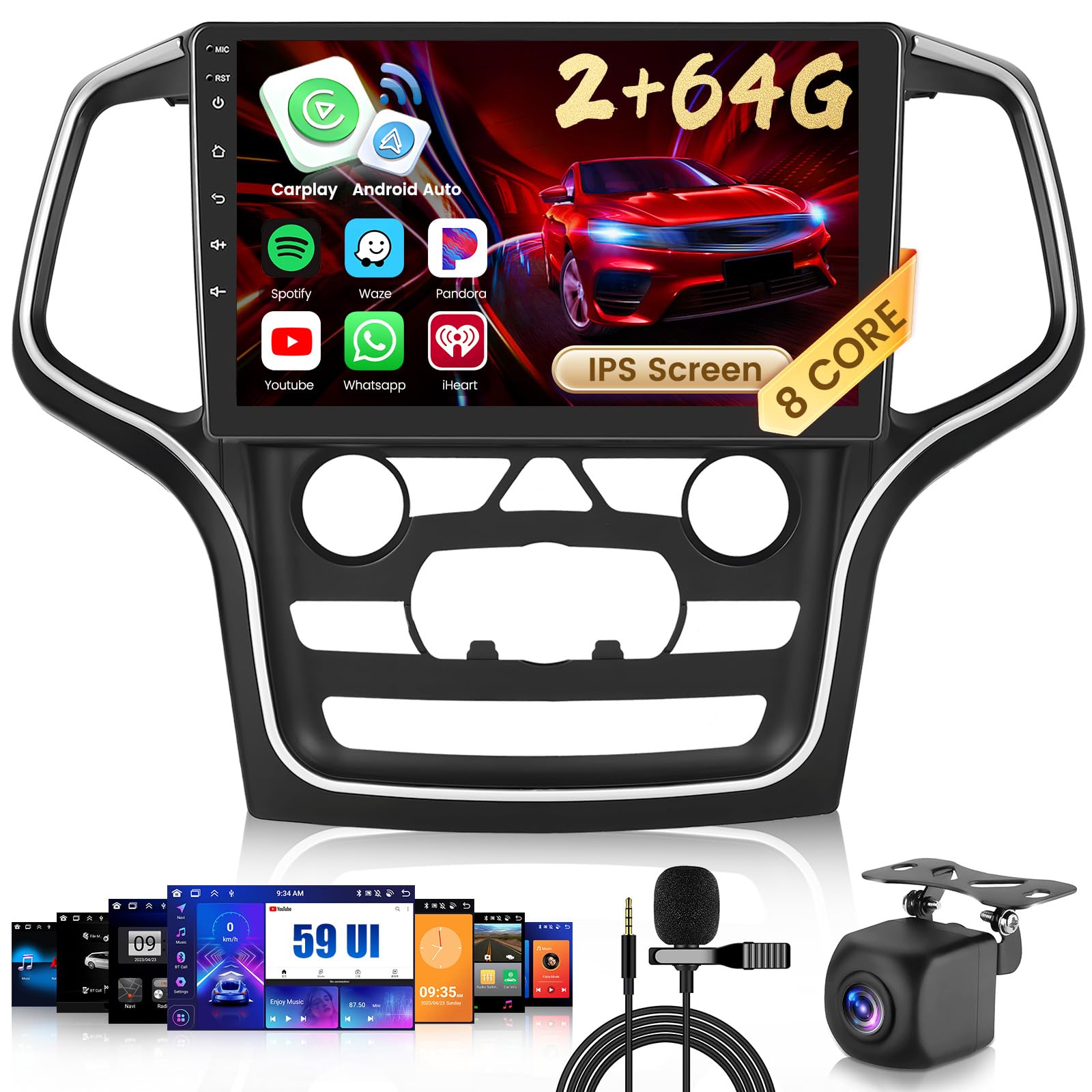 Photo 1 of Inefala 2GB 64GB Stereo for Jeep Grand Cherokee 2014 2015 2016 2017 2018 2019 2020 CarPlay Radio 8 Core Android 15 Head Unit Android Auto Backup Camera IPS 10.1 Inch Touchscreen GPS DSP 59UI