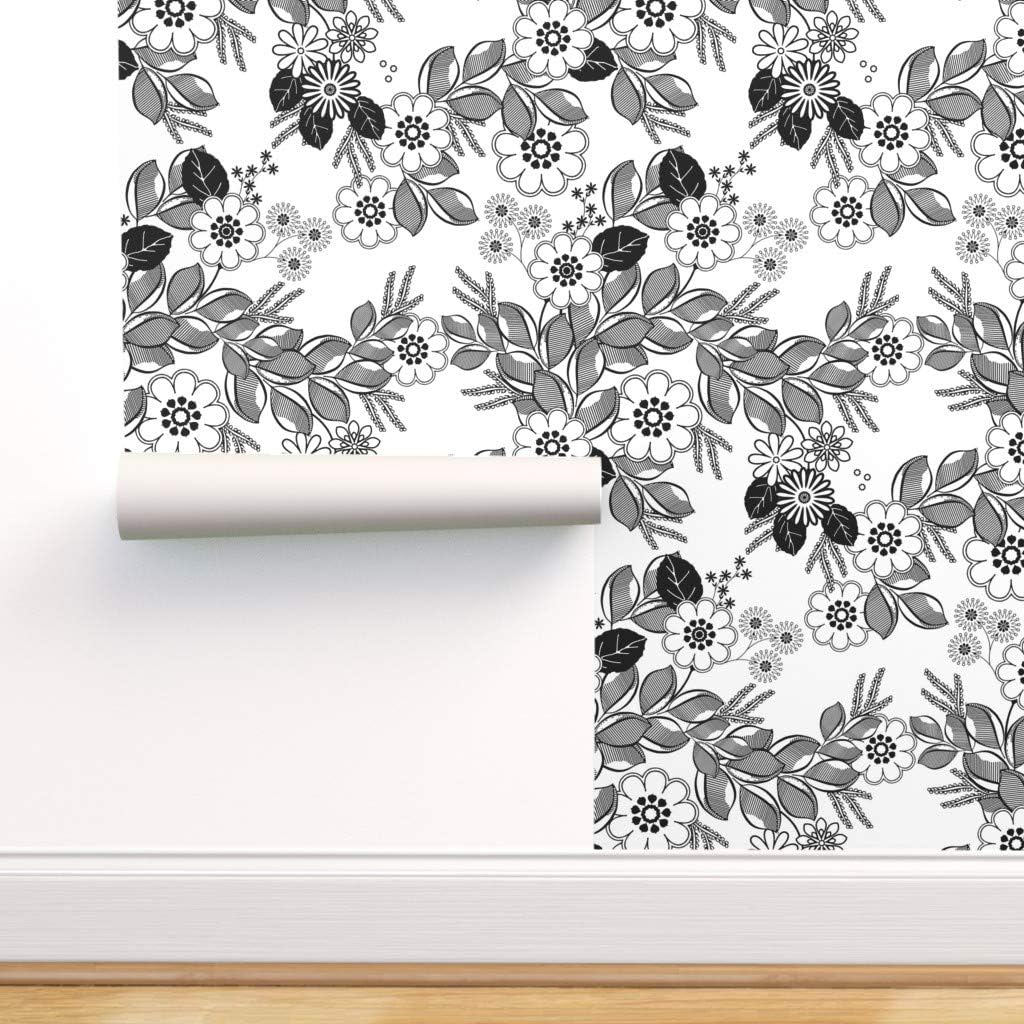 Black And White Floral Wallpaper Spoonflower Black And White Floral Wallpaper Spoonflower