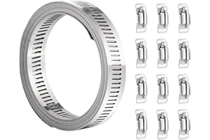 hannger Hose Clamps, 1/2" 16.4ft Stainless Steel Large Worm Gear Hose Clamp Pipe Clamps & 12PCS Adjustable Fasteners, Metal S