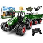 Uarzt Remote Control Tractor Toy with Trailer | Metal Front &amp; Front Loader Farm Vehicle Set with Lights &amp; 8-Wheel Design, RC Tractor Truck for Boys Ages 3-9, Fun Farm Toy Gift for Kids