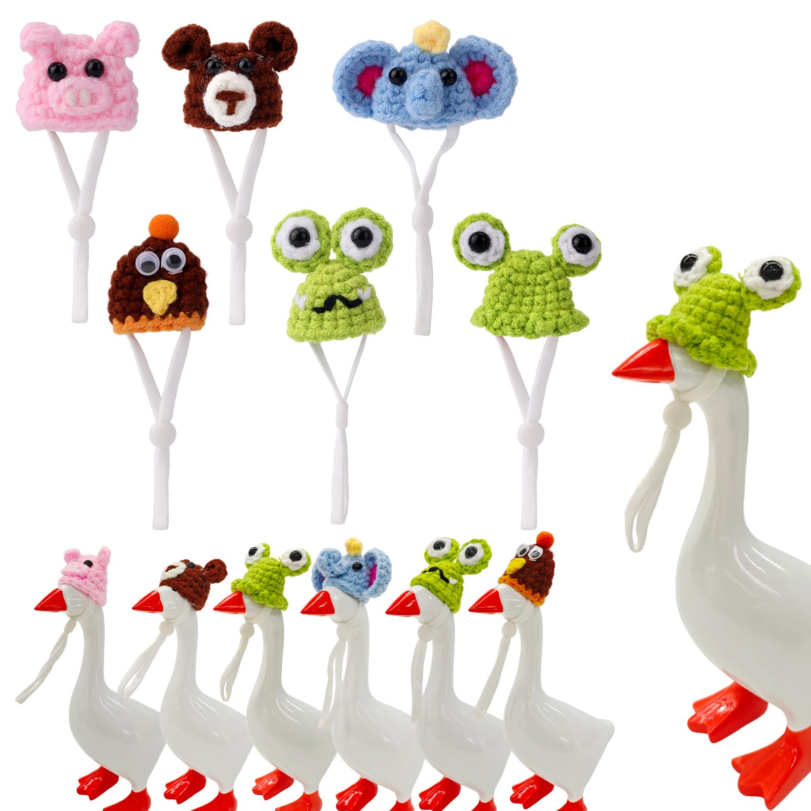 Sinbana 6pcs Mini Desk Goose Knitting Hats, 7 Inch Mini Knitting Hats Small Desk Adjustable Magnetic Desktop Gooses Outfits Clothes for Magnetic Goose Statue Knit Hat Accessory