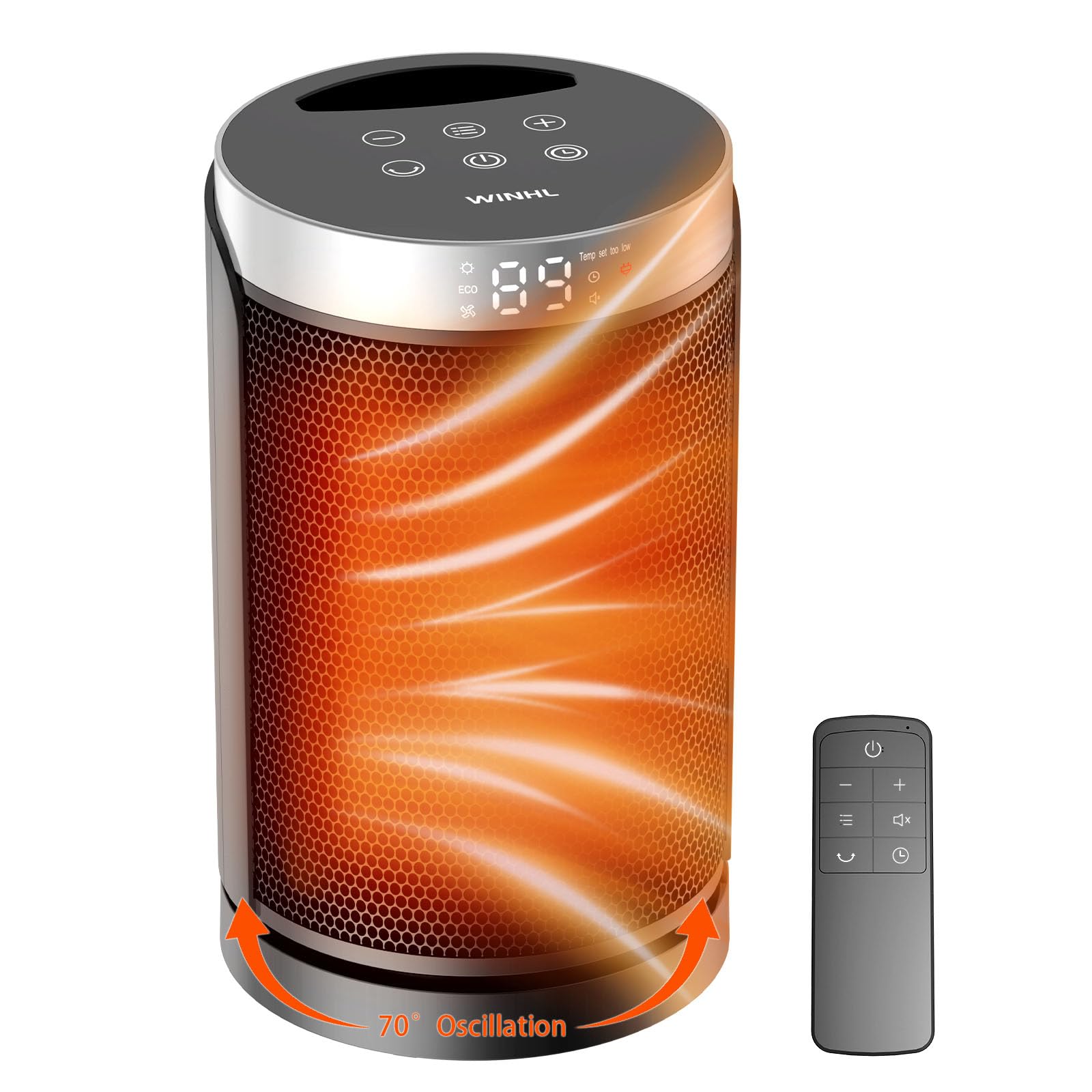 Photo 1 of ***UNKNOWN DAMAGES/UNTESTED*** Space Heater, WINHL Small Portable Electric Heaters for Indoor Use with Thermostat and Remote, 70°Oscillation, 12H Timer, 5 Modes, 1500W PTC Ceramic Fast Safety Heat for Office Bedroom Home