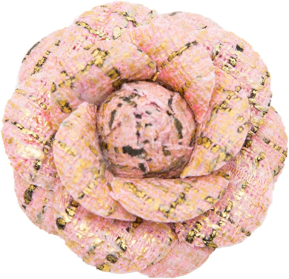 Mogor Vintage Style Wool Tweed Camellia Flower Pin Brooch with Gift Box Style2 Pink