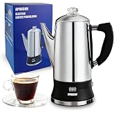 APOXCON Electric Coffee Percolator, Stainless Steel, with Glass Knob, Automatic Keep Warm, Cordless Serve, No Aluminum No Plastic Contact with Beverage (12 Cup)