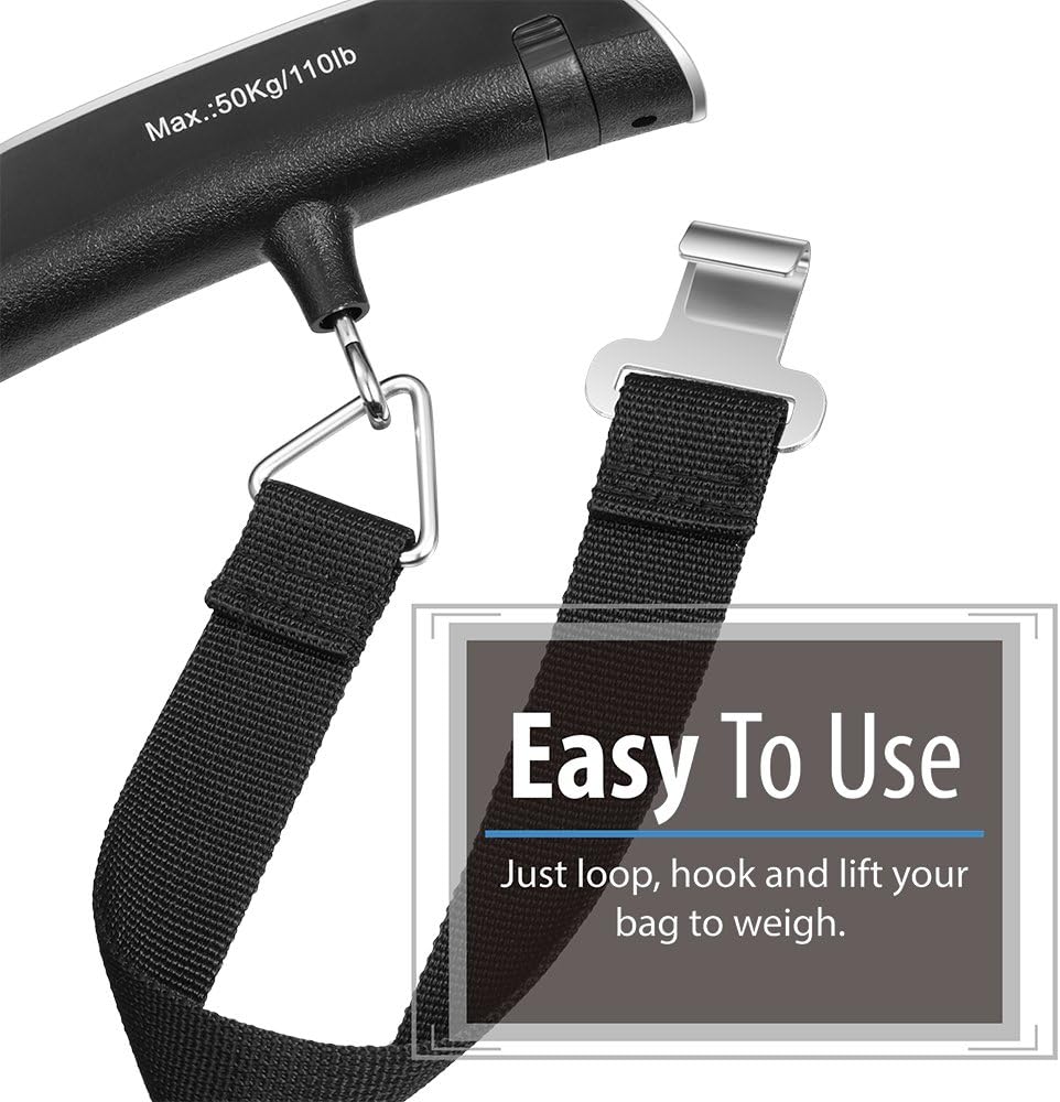  | Fosmon Digital Luggage Scale (2 Pack), LCD Display Backlight Temperature Baggage Scale w/ 110lbs Capacity, Portable Stainless Steel Hanging Luggage Weight Scale w/ Tare Function for Travelers - Silver | Luggage Scales