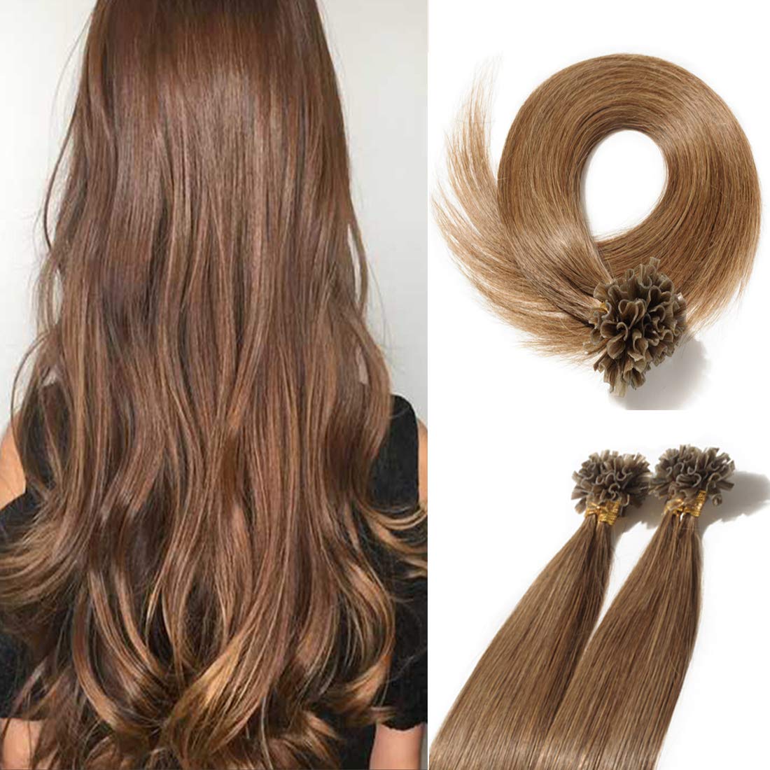 U Tip Human Hair Extensions 100 Strands Keratin Pre Bonded U Nail