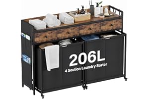 SAKSUN Laundry Sorter 4 Section: Rolling Laundry Basket Organizer with Wheels Drawers & Oxford Bags - Clothes Hamper with Shelf for Organization and Storage