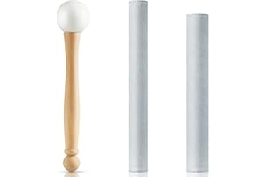 Nuanchu 3 Pieces Crystal Singing Bowl Mallet Set, Include Thick Suede Striker Solid and Hollow Sound Bowl Stick, Crystal Singing Bowl Rubber Mallet with Wood Handle for Playing Bowl(Silver)