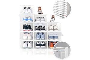 [2025 NEW] OLLIE AeroBox Large Stackable Clear & Soft Plastic Shoe Storage Organizer, Men's shoes up to size 10.5, Magnetic D