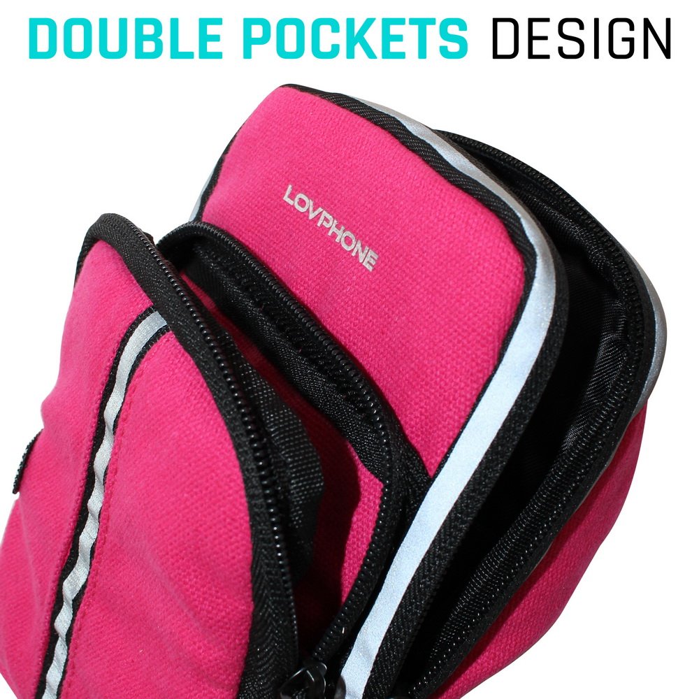 LOVPHONE Sports Armband, Double Pockets Phone Running Armband for iphone X/8/8 Plus/7/7 Plus, Samsung Galaxy Note 8/S8/S8 Plus/S7, Water Resistant (Rosy, 7.0-12.8inch)