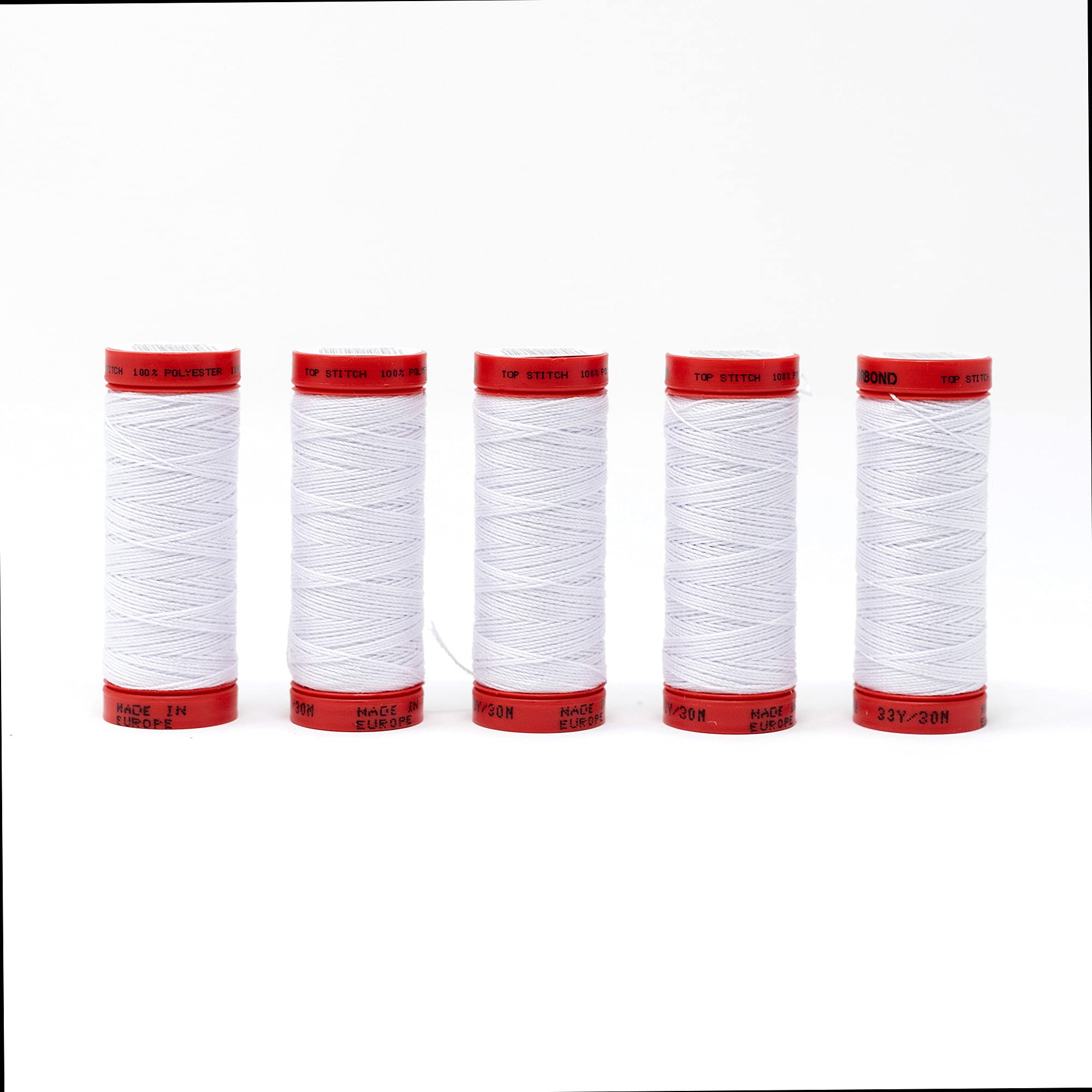 KORBOND 150m Polyester Top Stitch – White – 5 x 30m Reels – All Purpose Finishing Sewing Thread