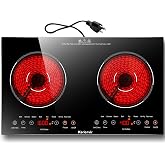 Karienvir 2 Burner Electric Cooktop 110V, 2000W, 24" Countertop &amp; Built-in | 22.4" x 12.6" Built in Size, 8 Cooking Modes, Touch Control Safety Lock, Timer, Portable Stove with Plug, Auto Shut-off