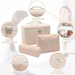 3pc Makeup Bag Set, Quilted Makeup Bag Set, Large