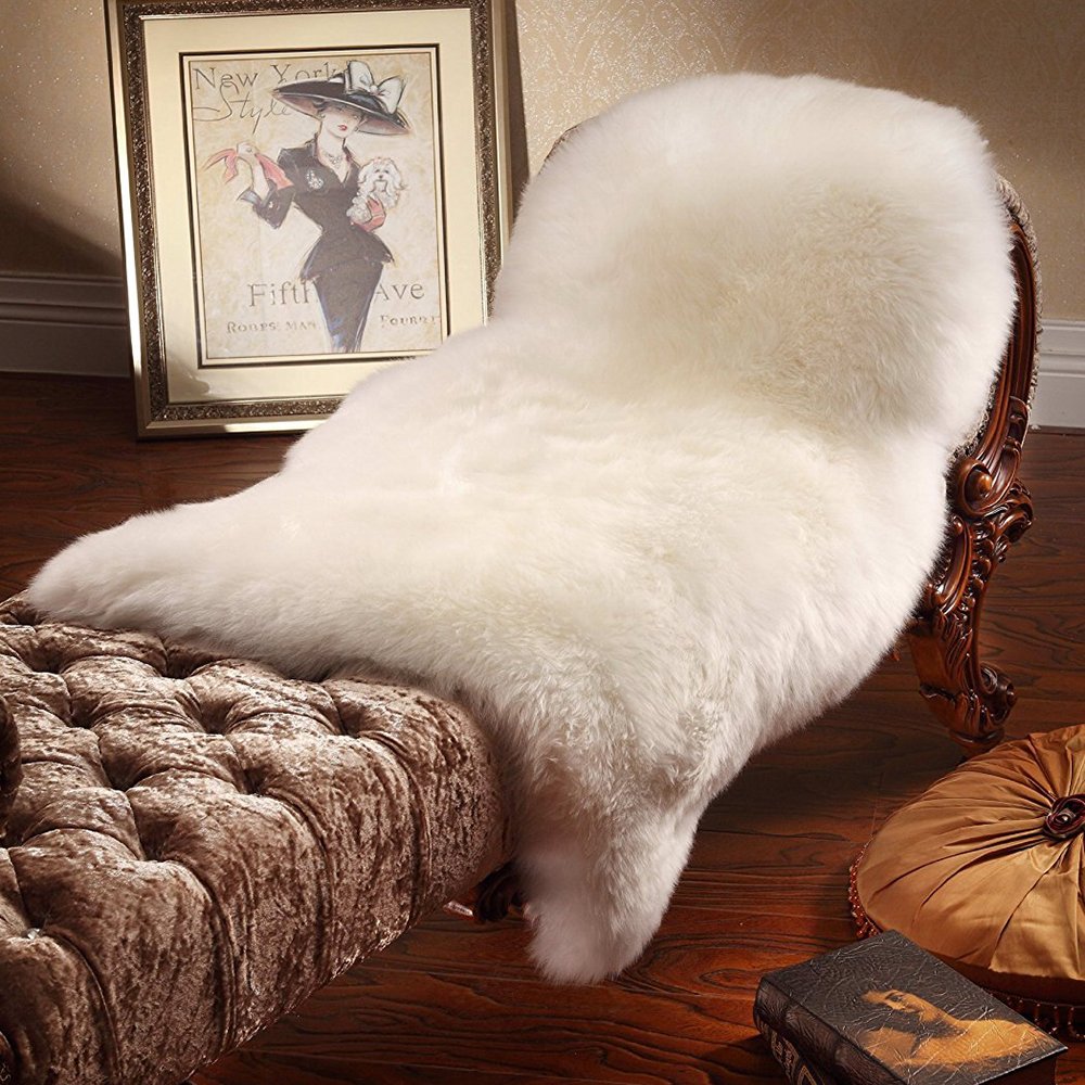 Sofa Rug, Soft Faux Sheepskin Chair Cover Seat Pad Plain Shaggy Area