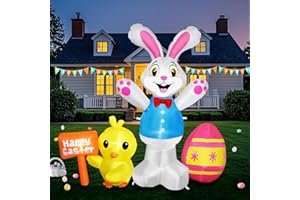 Raymall Easter Inflatables Outdoor Decorations, 5FT Tall Easter Blow Up Bunny Inflatable with Chick, Egg and Happy Yard Sign