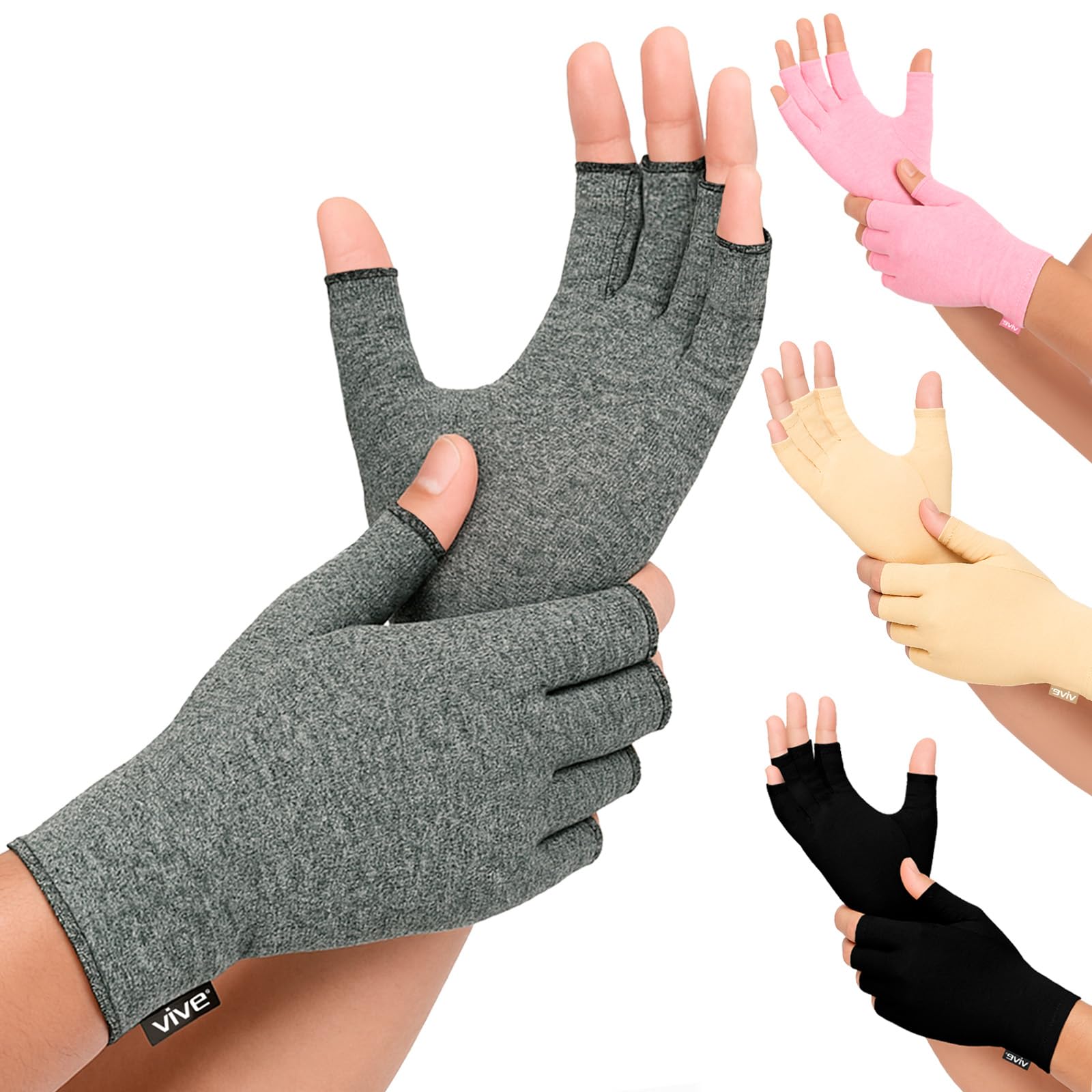 Vive Arthritis Gloves - Compression Gloves for Rheumatoid & Osteoarthritis - Men & Women - Open Finger (Small)