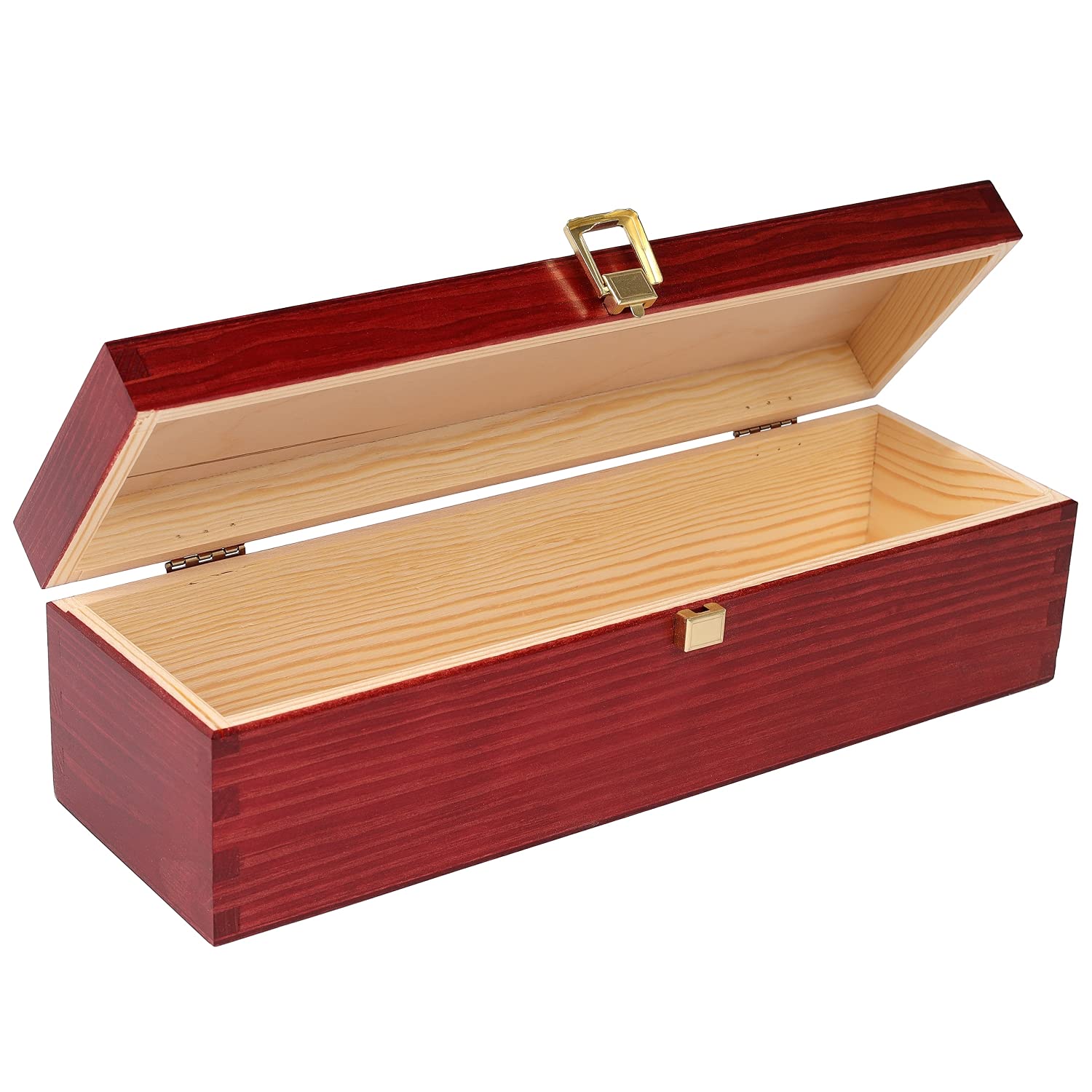 Creative Deco Burgundy Wooden Wine Box with Clasp | 1 Bottle | 35.1x11x10cm (+- 1 cm)| Natural Wood Wine Holder Bottle Easter Storage Box Vintage Chest | Presentation Box โ image 1