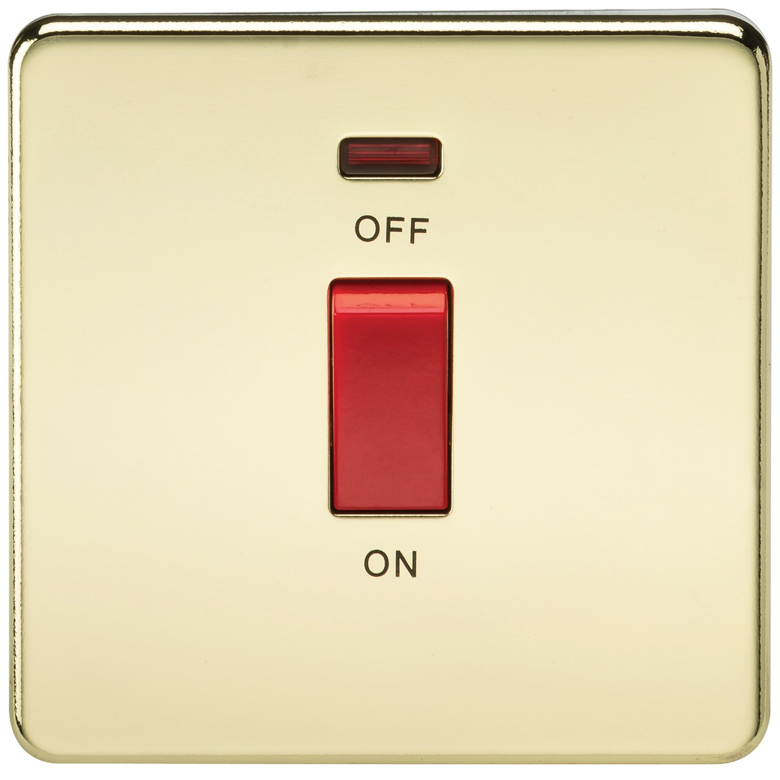 Knightsbridge SF8331NPB Screwless 45 A 1-Gang DP Switch, Polished Brass with Neon