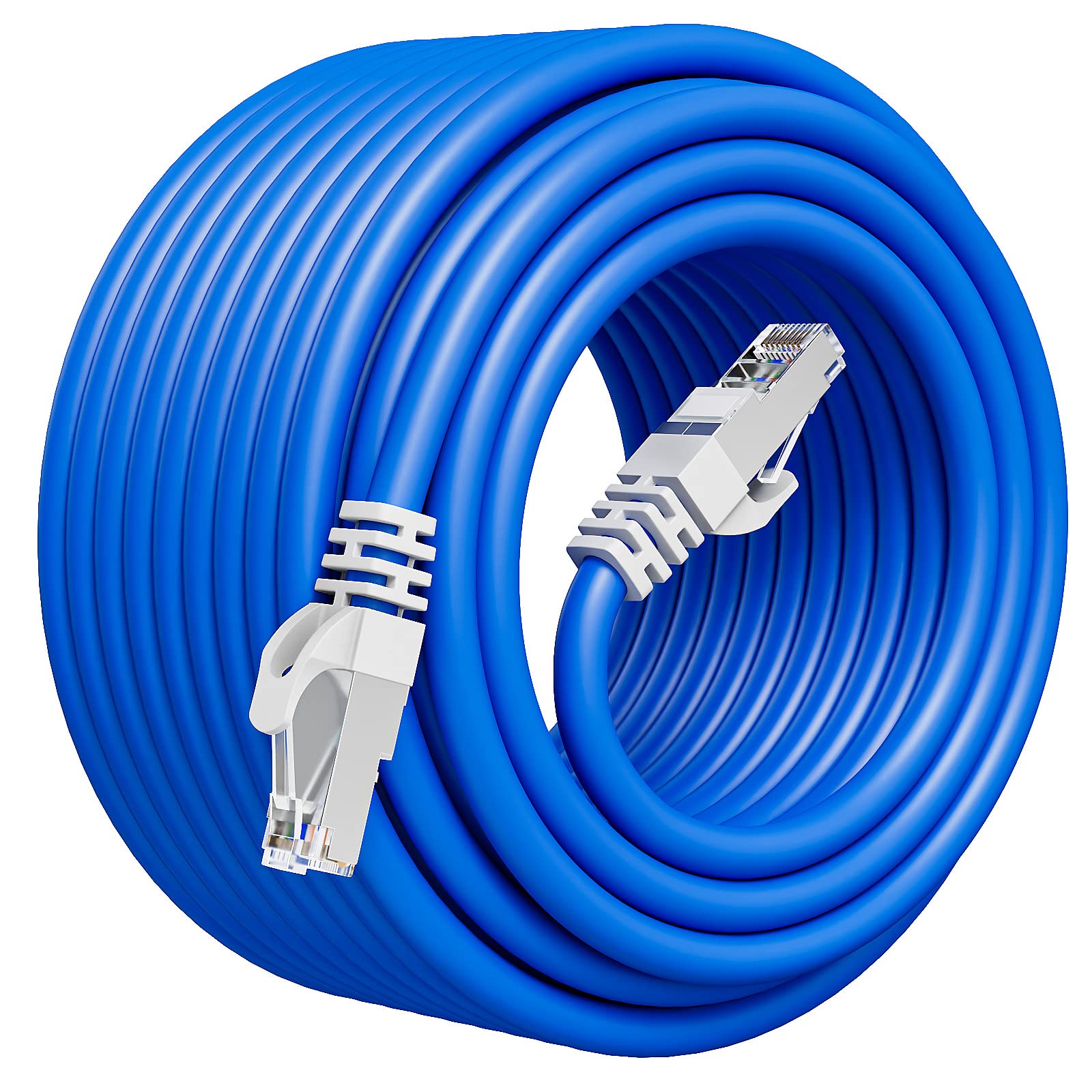 MEIPEK Outdoor Cat 6 Ethernet Cable 50m, 24AWG High Speed Gigabit Internet Network Cable, Water Resistant Direct Burial LLDPE UV Jacket - FTP - CCA - 550MHz - Blue 50 meter