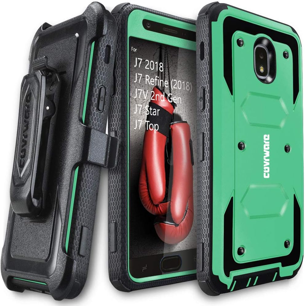 Galaxy J7 2018/J7 Refine/J7V 2nd Gen/J7 Star/J7 Top/J7 Crown Case, COVRWARE [Aegis Series] w/Built-in [Screen Protector] Heavy Duty Full-Body Armor Case [Belt Clip Holster][Kickstand], Teal