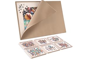 LIGHTOMORROW Jigsaw Puzzle Board with 6 Sorting Trays, 1500 Pieces Puzzle Playing Surface with Protective Cover, 37" x 30" Felt Puzzle Display Board