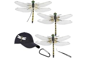YINGLUBEN 3Pcs Dragonfly Hat Clip for Bug Repellent, Realistic 3D Fake Dragonflies Fly Repelling Supplies, Dragonfly Clip for