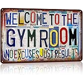 JBYMsign Vintage Gym Room Wall Decor Metal Sign Tin Signs Poster - Welcome To The Gym Room No Excuses Just Results