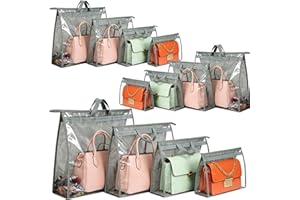 NROZIET 12 Packs Dust Bags for Handbag, Clear Purse Storage Organizer Bag for Closet with Zipper and Handle, 4 Size Hanging D