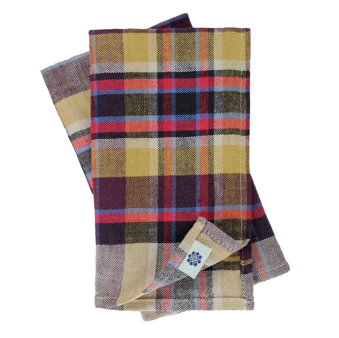 Set of 4 x Linen & Cotton Napkins CURTIS, 100% Stonewashed Linen, Yellow/Bordeaux Red/Blue - 42 x 42cm (16.8'' x 16.8'') - Napkins for Home Decoration Kitchen Dining Wedding Party Feast — image 1