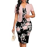 Womens Summer Sexy Two Piece Suit Set Dress Crew Neck Short Sleeves Print Pencil Bodycon Work Office Fashion Outfits