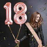 Amosking 18th Birthday Decorations Kit Rose Gold Sash Tiara Cake Topper Candles view 5