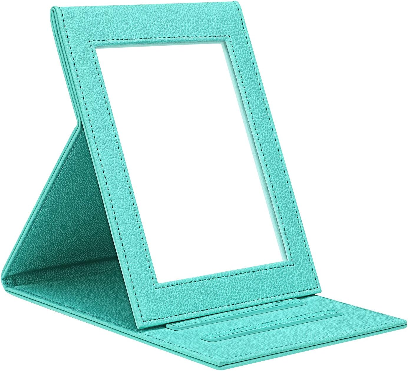 Fintie Portable Folding Vanity Makeup Mirror, Slim PU Leather Folding Compact Makeup Tabletop Travel Cosmetic Mirror with Standing - Robin Egg Blue