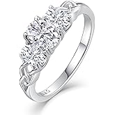 LUOIIES Sterling Silver Moissanite Engagement Ring 1 CT D Color VVS1 Round Cut Twisted Vine Bridal Ring Wedding Rings for Women