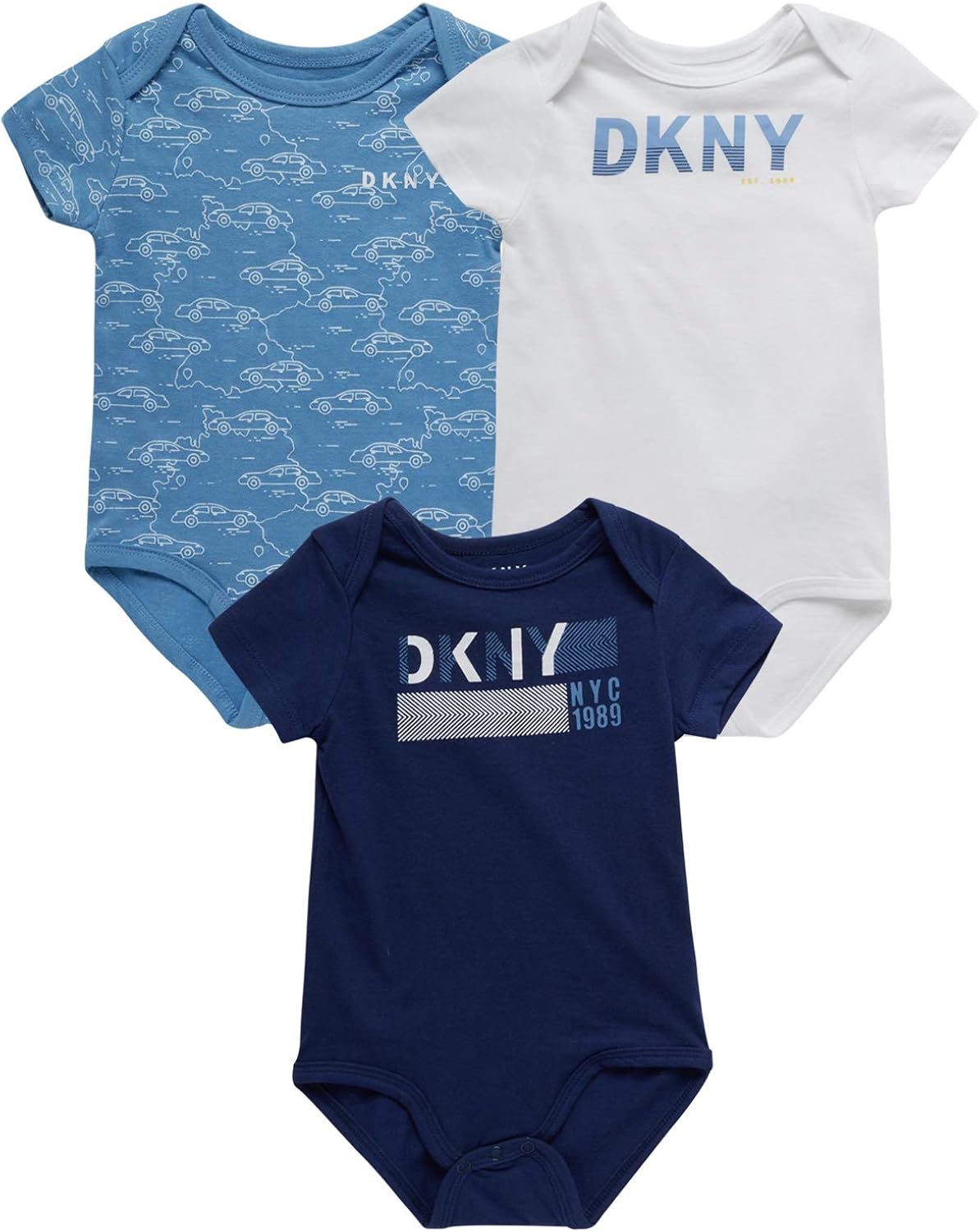 DKNY Baby Boys' Bodysuit 3 Pack Cotton Short Sleeve