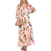 ANRABESS Women's Floral Maxi Dress 2025 Fall V Neck Puff Long Sleeve Flowy Casual Wedding Guest Tea Party Tulle Dresses