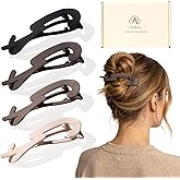 Amlaidu Large Twist Flat Hair Clips for Medium Thick Hair, Stylish Flat Claw Clips for Women, French Hairclips for Long Straight Curly Hair - Beige, Light Brown, Dark Brown, Black, 4pcs