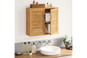 VIAGDO Wall Cabinet Bathroom Storage Cabinet Wall Mounted with Adjustable Shelves Inside, Double Door Medicine Cabinet, Utility Cabinet Organizer Over Toilet, Bamboo, 23.2''Lx8.1''Wx20.4''H