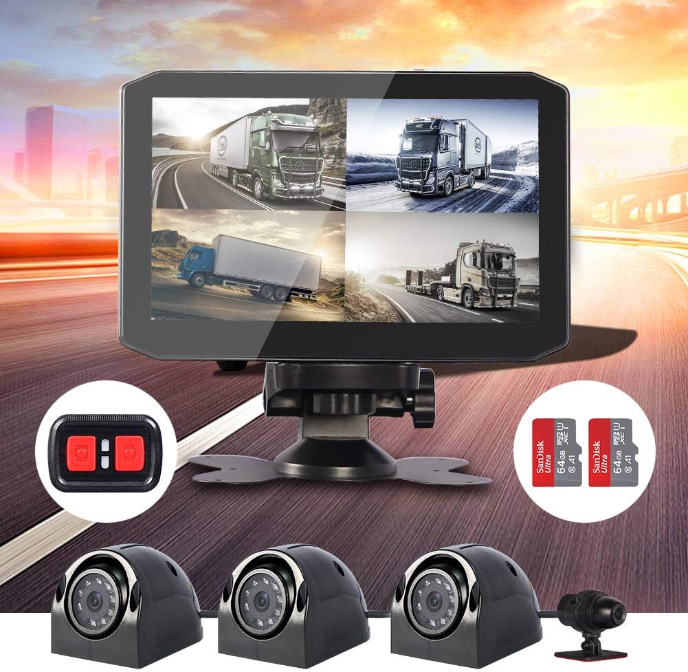 Vsysto X7pro Dash Cam Backup Camera 4 Channels Front/Rear/Sides Waterproof Lens for Truck/Bus/Trailer/RV/Tractor DVR Camera Recording System with Dual Infrared Night Vision 7.0'' Monitor