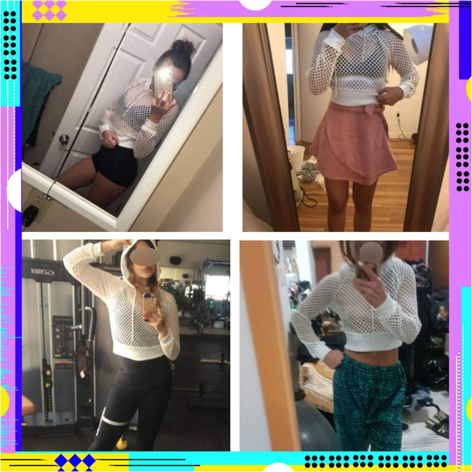 fishnet drawstring hooded sweatshirt