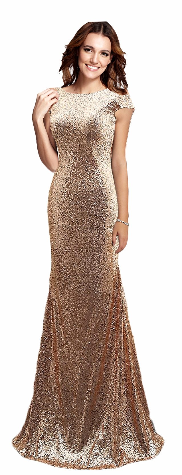 Rong store Women's Long Sequined Mermaid Bridesmaid Dresses Rose Gold US6