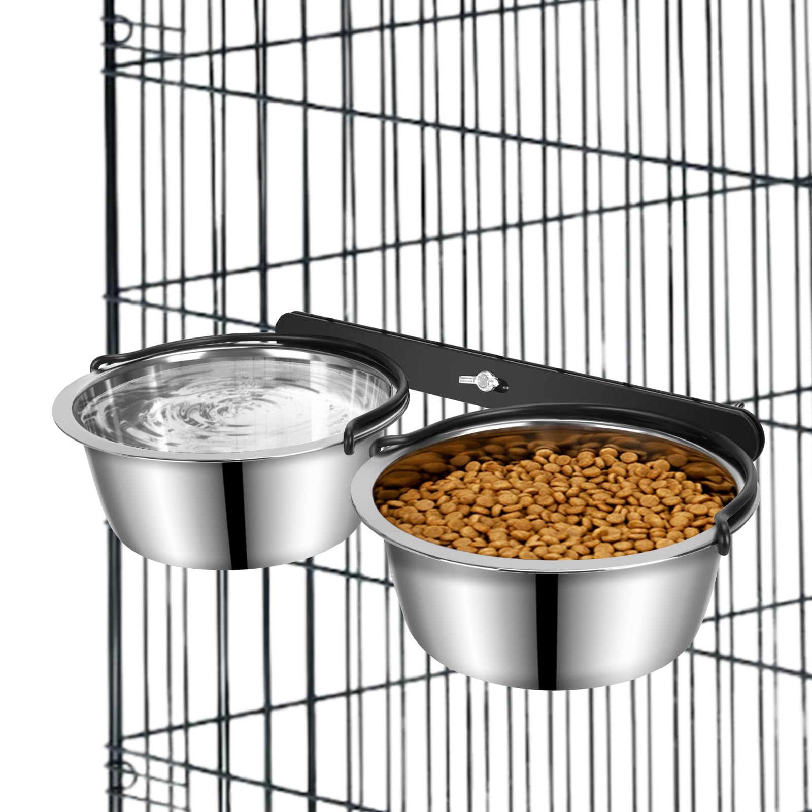 Photo 1 of No Spill Water Bowl for Dogs, 2 Pack Clip on Hanging Dog Crate Food and Water Bowls, No Mess Metal Kennel Bowls Mountable Cage Accessories Pet Feeder Dish, Stainless Steel Coop Cup for Cat Puppy Bird