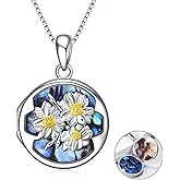 MONGAS Flower Heart Locket Sterling Silver Necklace Always In My Heart Abalone Shell Photo Locket Necklace Christmas Jewelry Gifts for Women